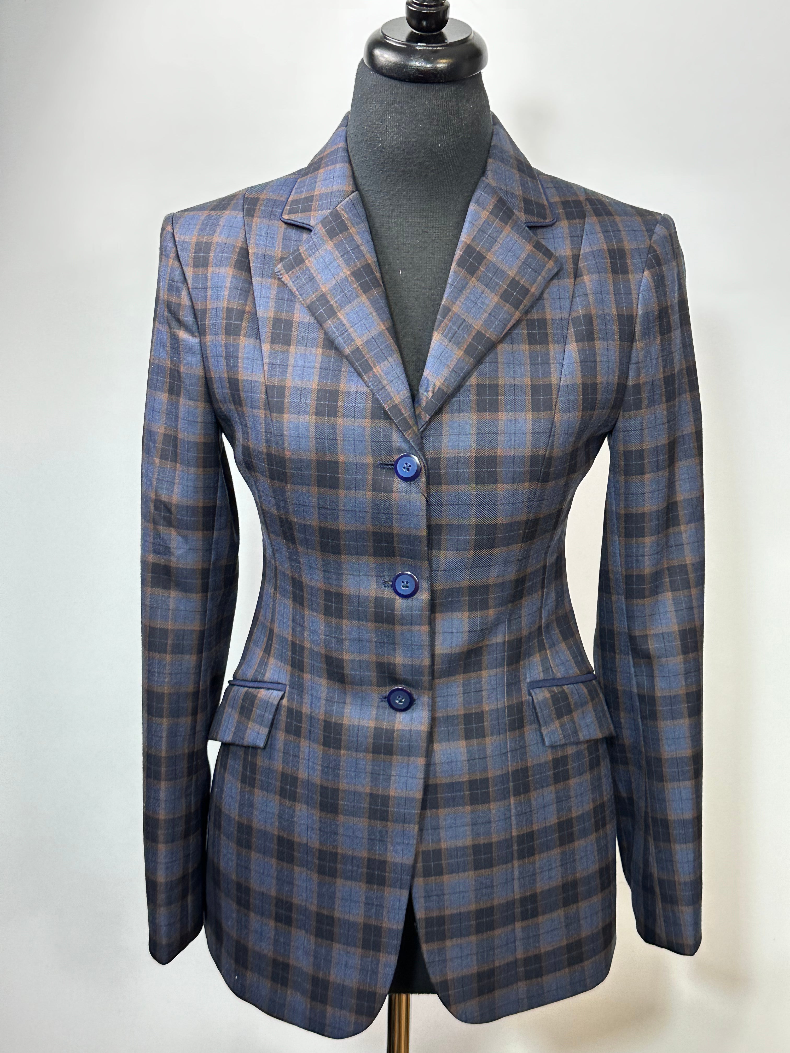 English Show Coat Blue and Brown Plaid Fabric Code MD1405