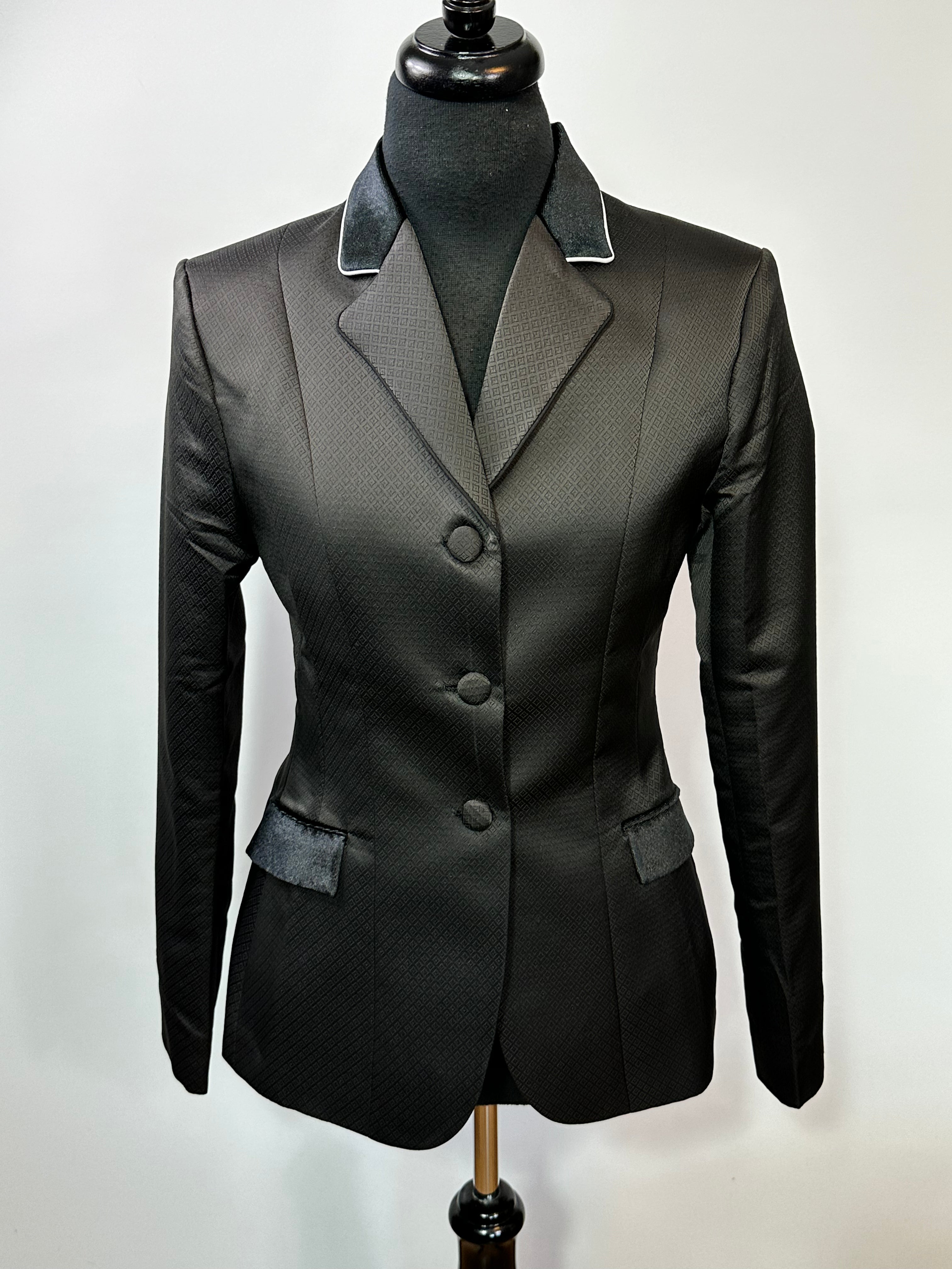 English Show Coat Black Self Diamond Fabric Code 480- CER