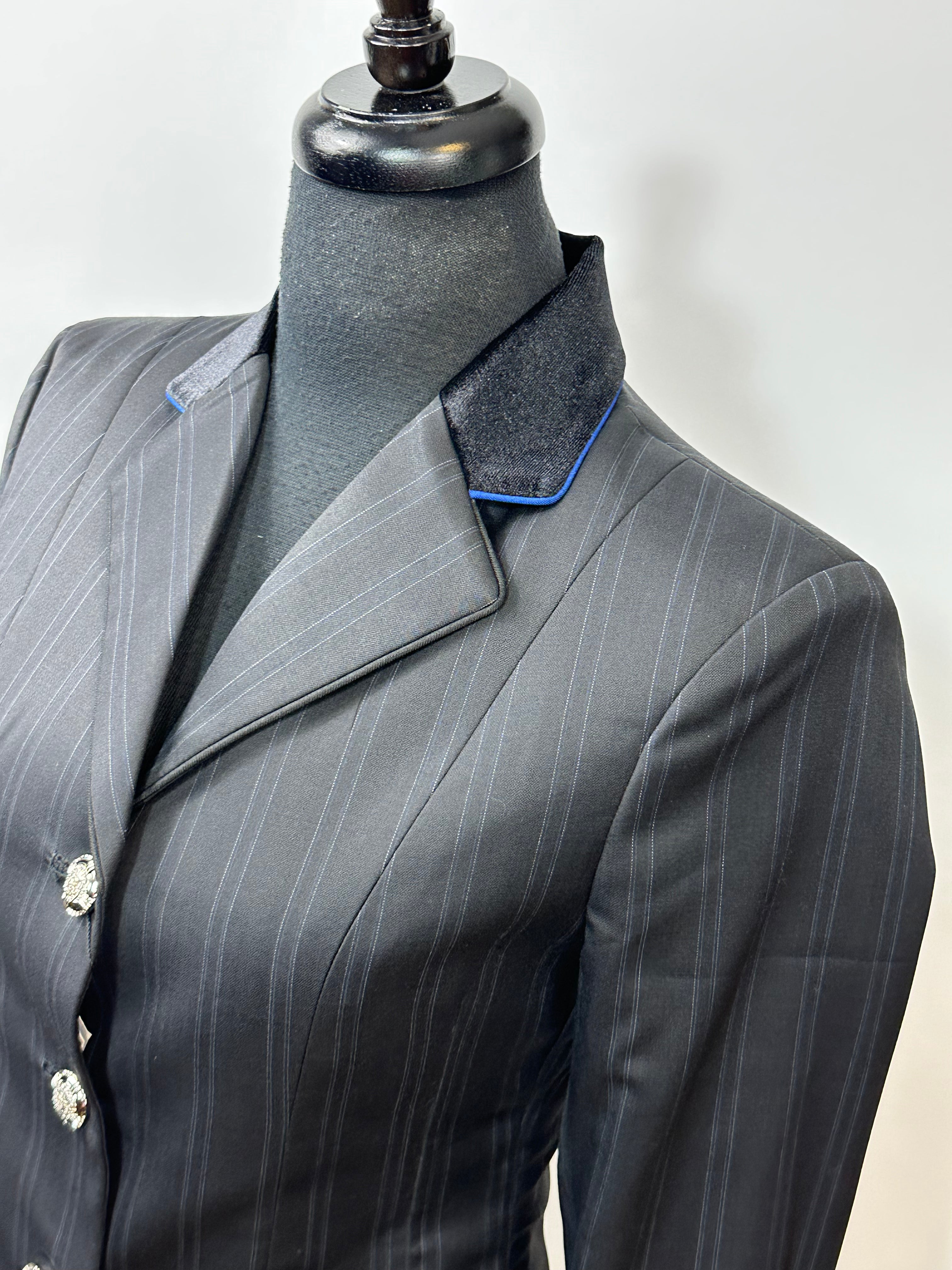 English Show Coat Black Blue Stripe Fabric Code R360