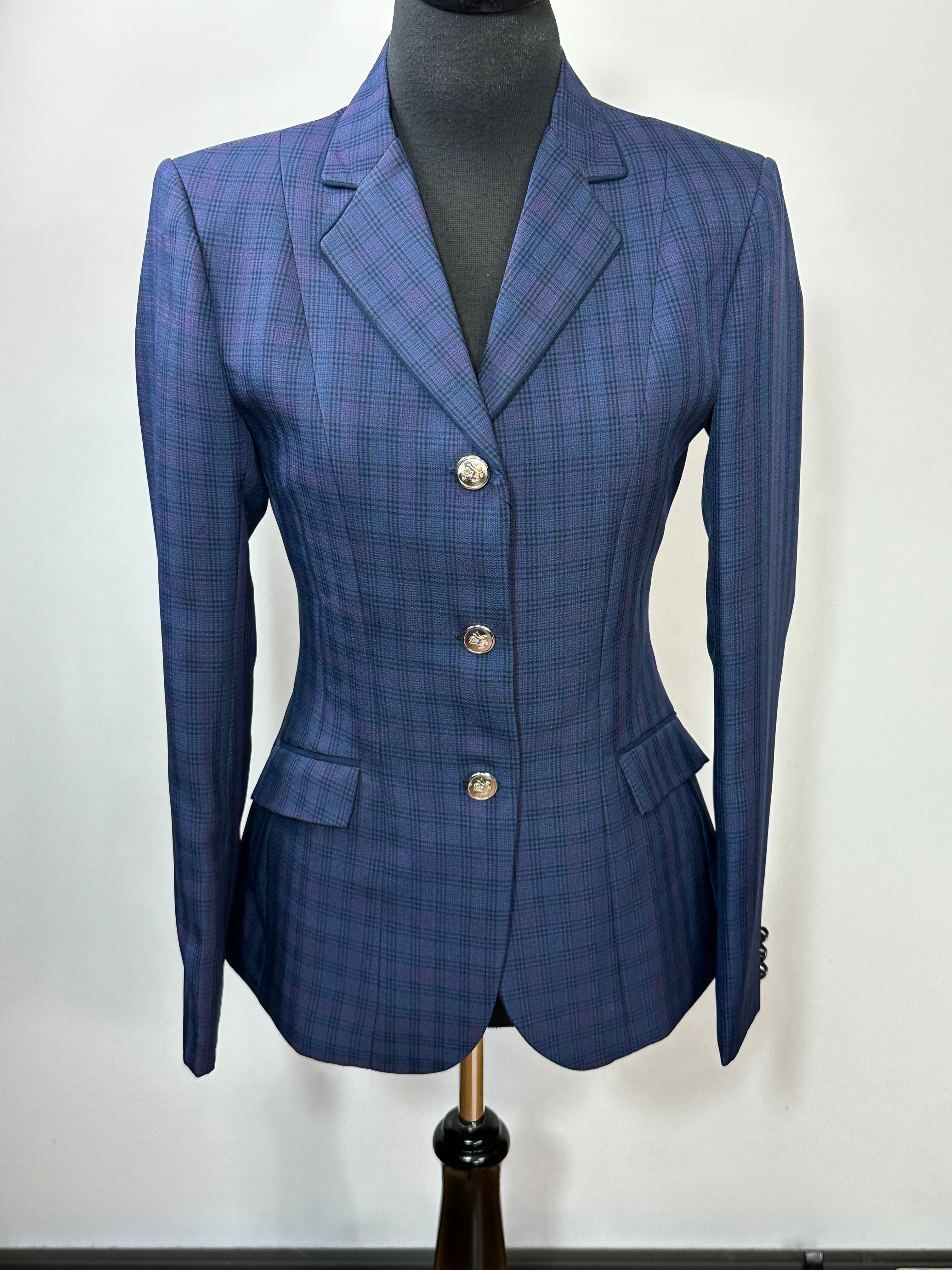 English Show Coat Navy with Raspberry Plaid Fabric Code R253