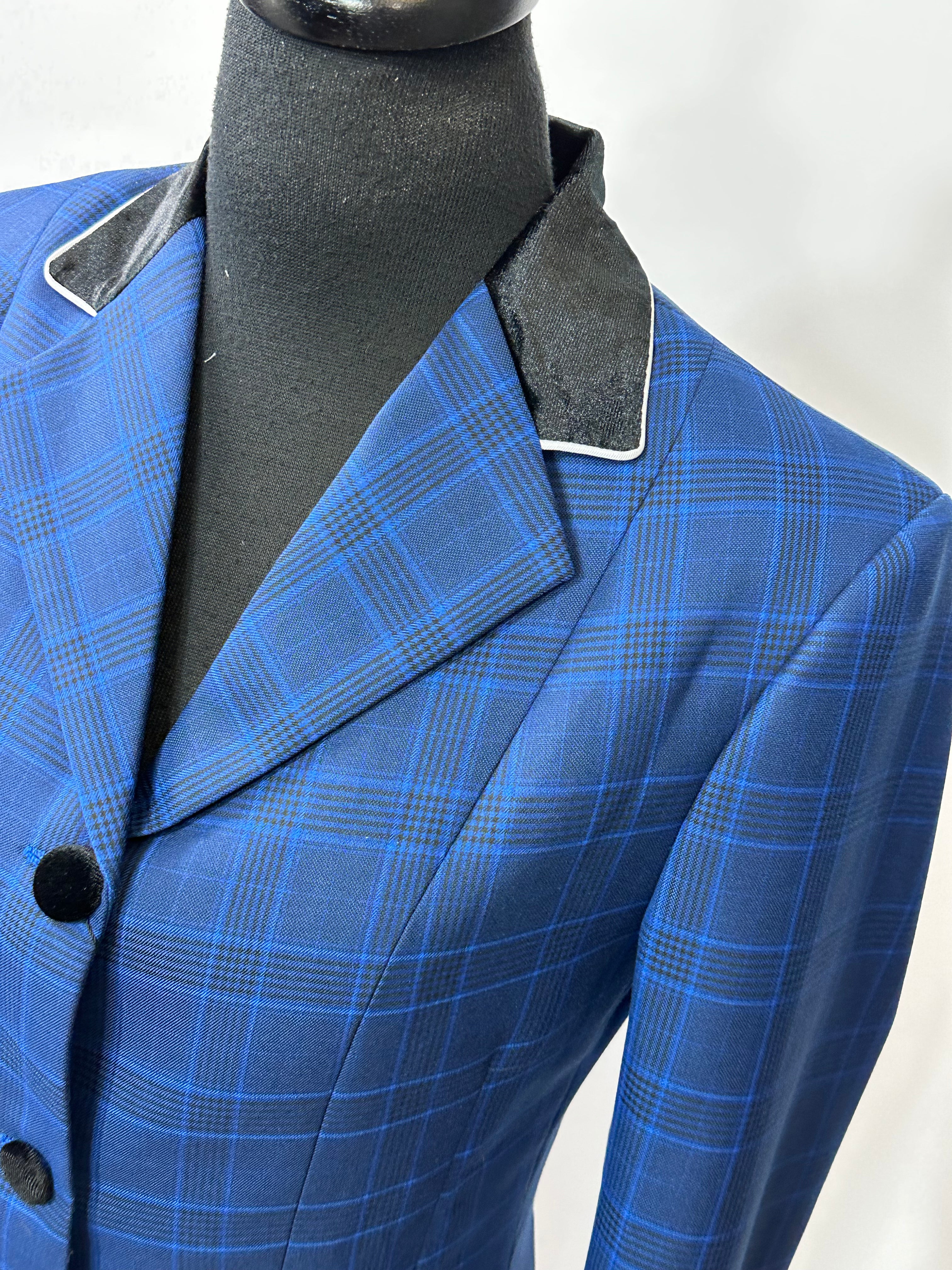 English Show Coat Blue and Black Plaid Fabric Code R182