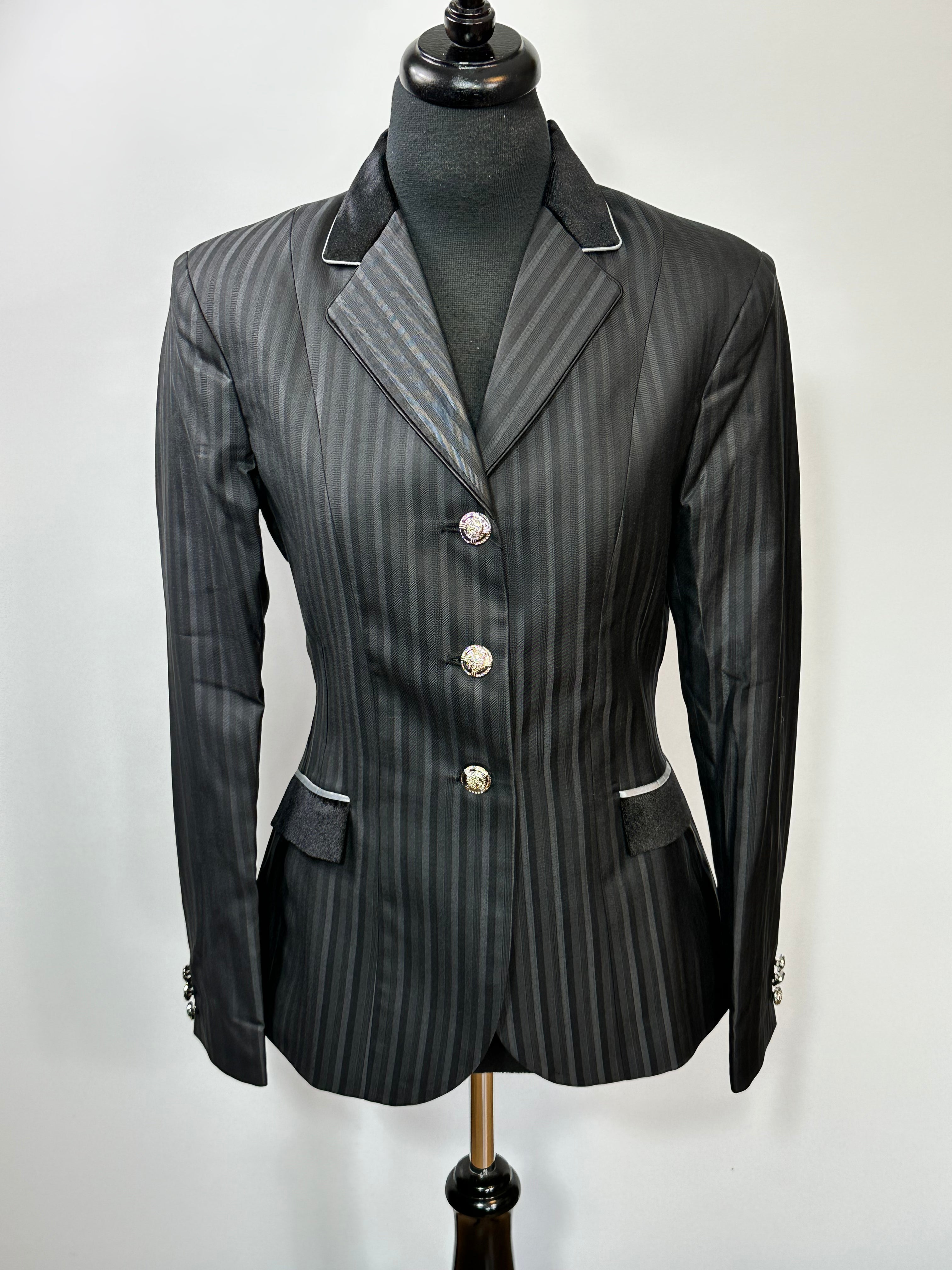 English Show Coat Black Self Stripe Fabric CodeR361