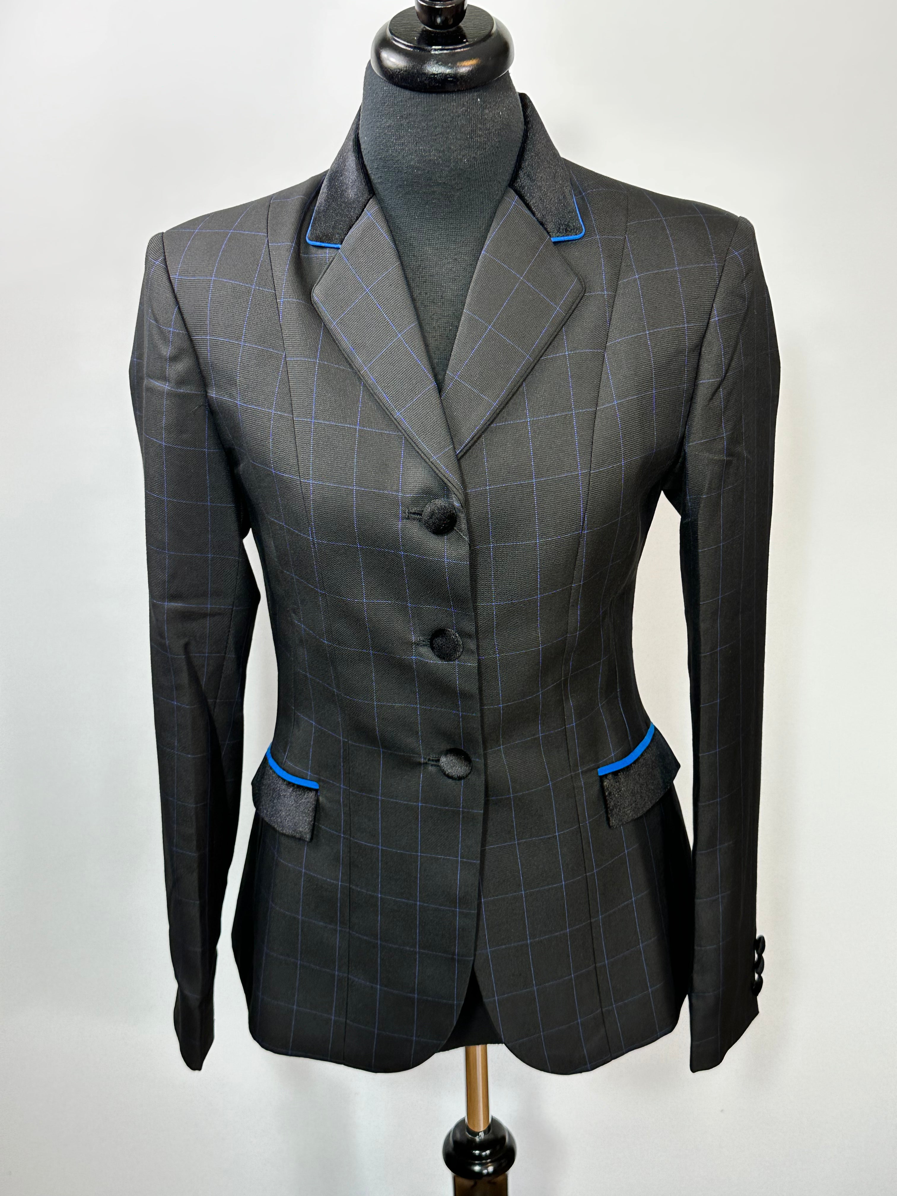 English Show Coat Black and Royal Blue Windowpane Fabric Code  R135