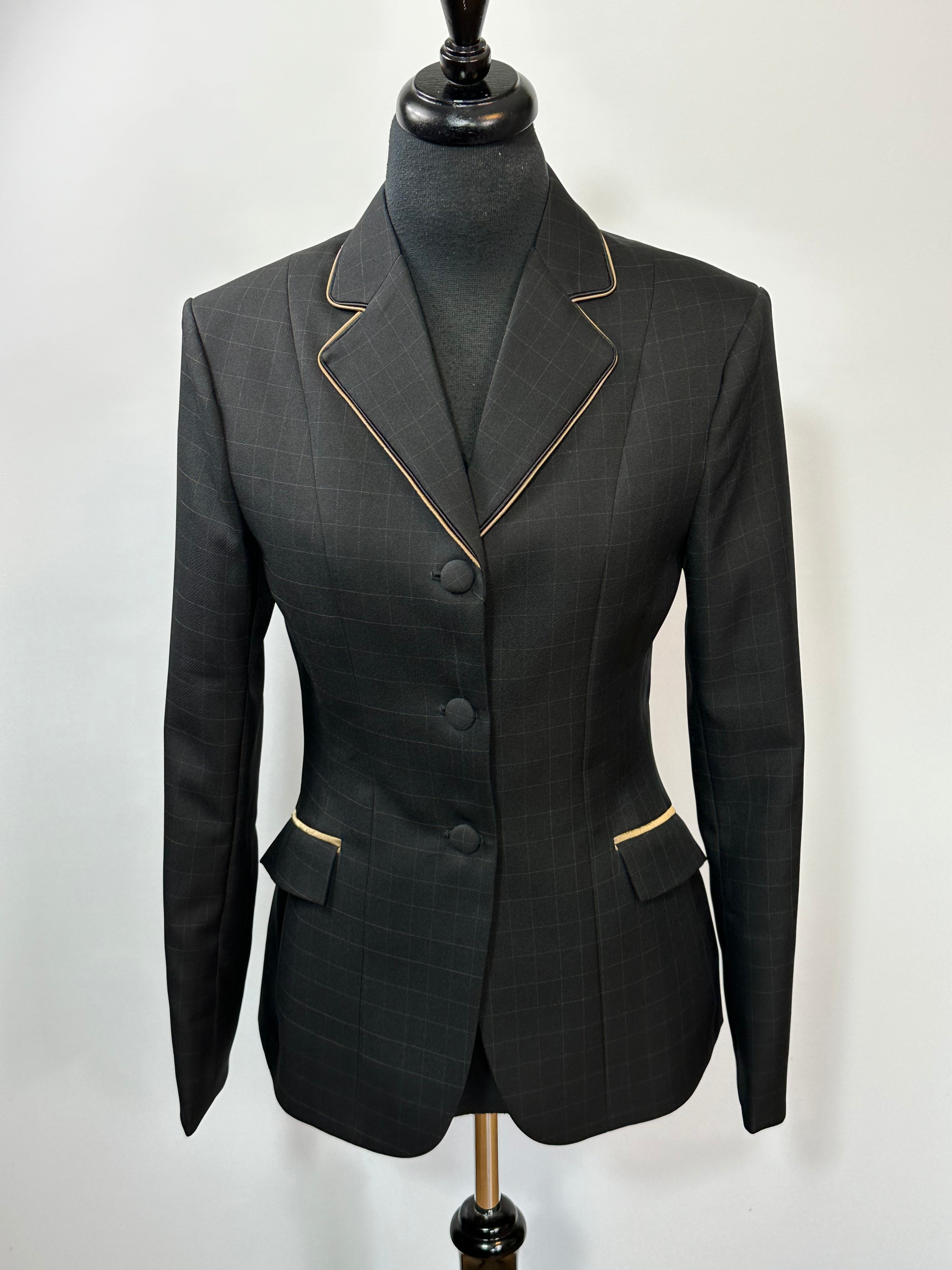 English Show Coat Black and Gold Windowpane Fabric Code  R347
