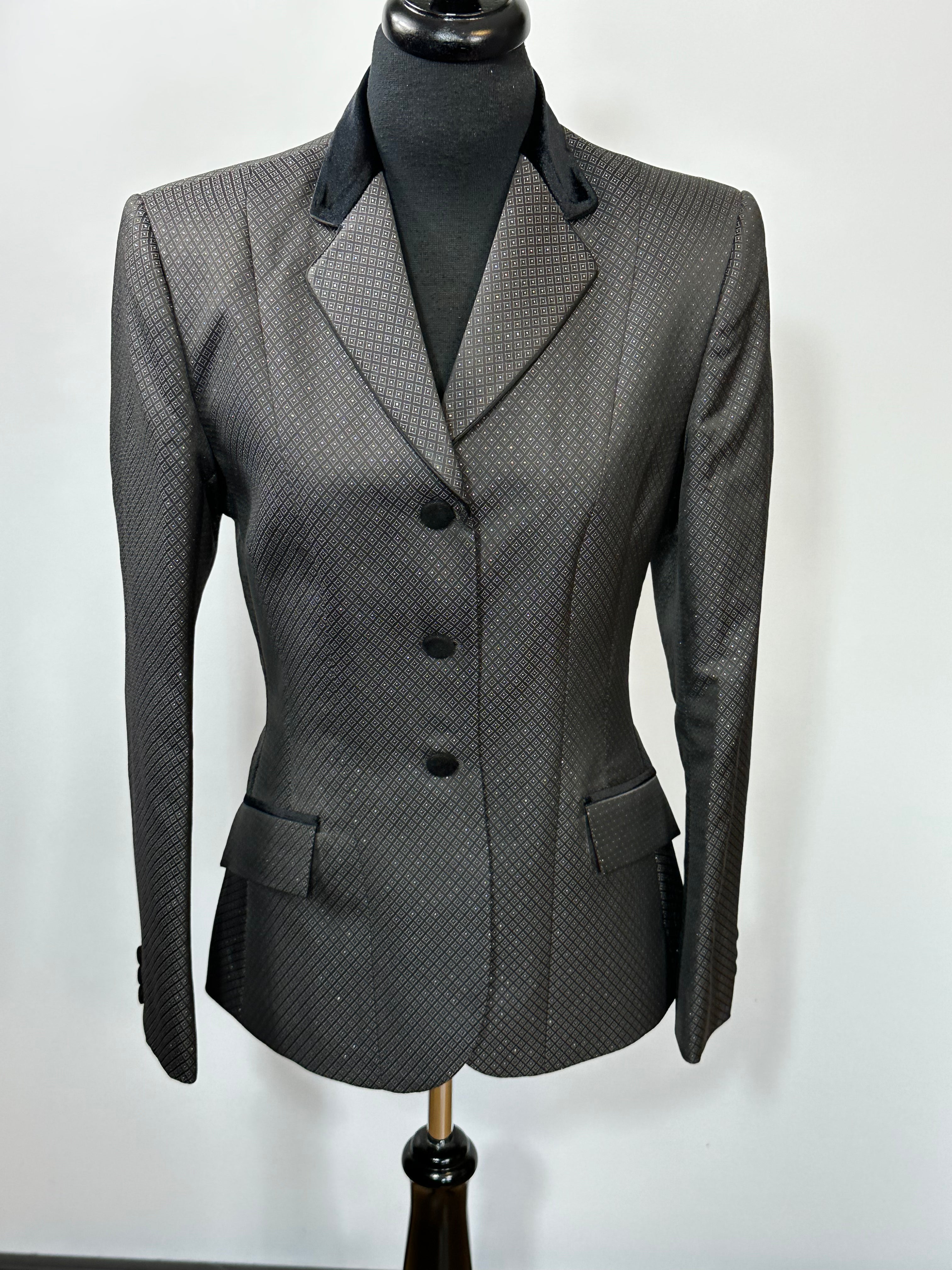 English Show Coat Black with Grey and Silver Mini Diamonds Fabric Code 480-CER-025
