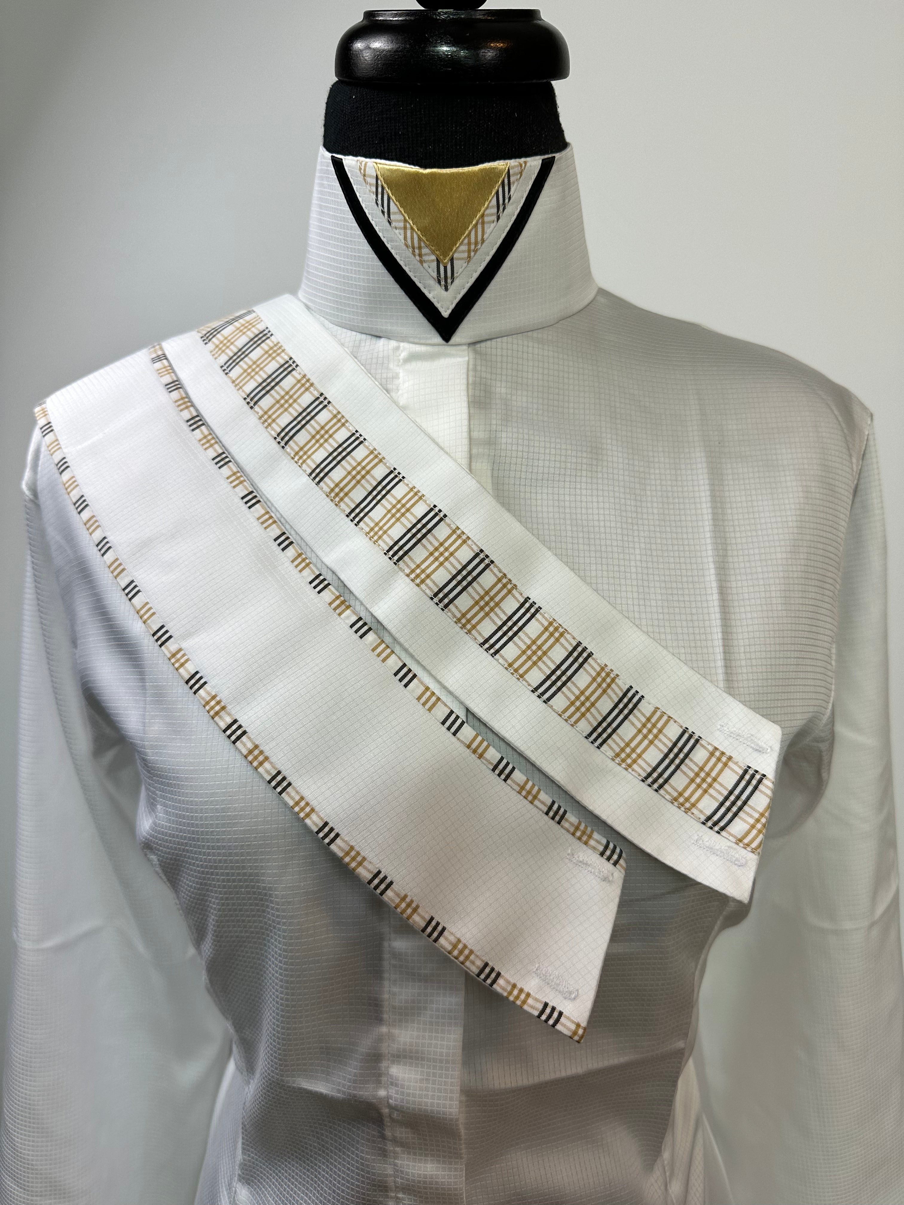 English Show Shirt White with Black and Gold Accents Fabric Code U50